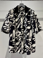 Mercury Mini Button Splash Print Black Collar Shirt - JAPAN MADE