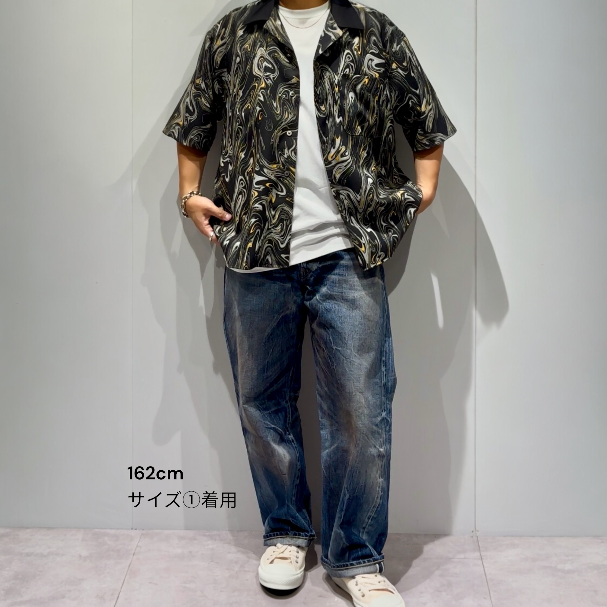 Mercury Mini Button Drip Paint Black Collar Shirt - JAPAN MADE