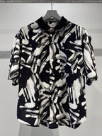 Mercury Mini Button Splash Print Black Collar Shirt - JAPAN MADE