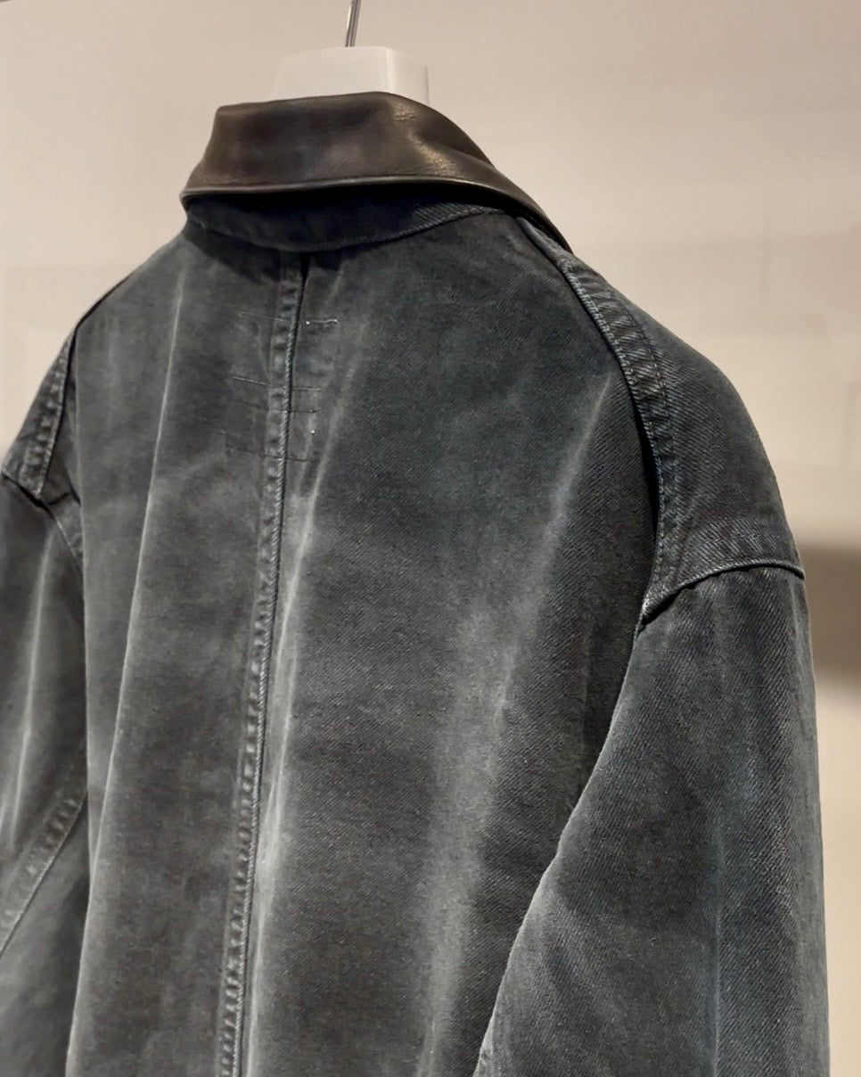【VOO × PAST OF PROGRESS】LEATHER COLLAR NEO COVERALL DAMAGED / SUMI BLACK