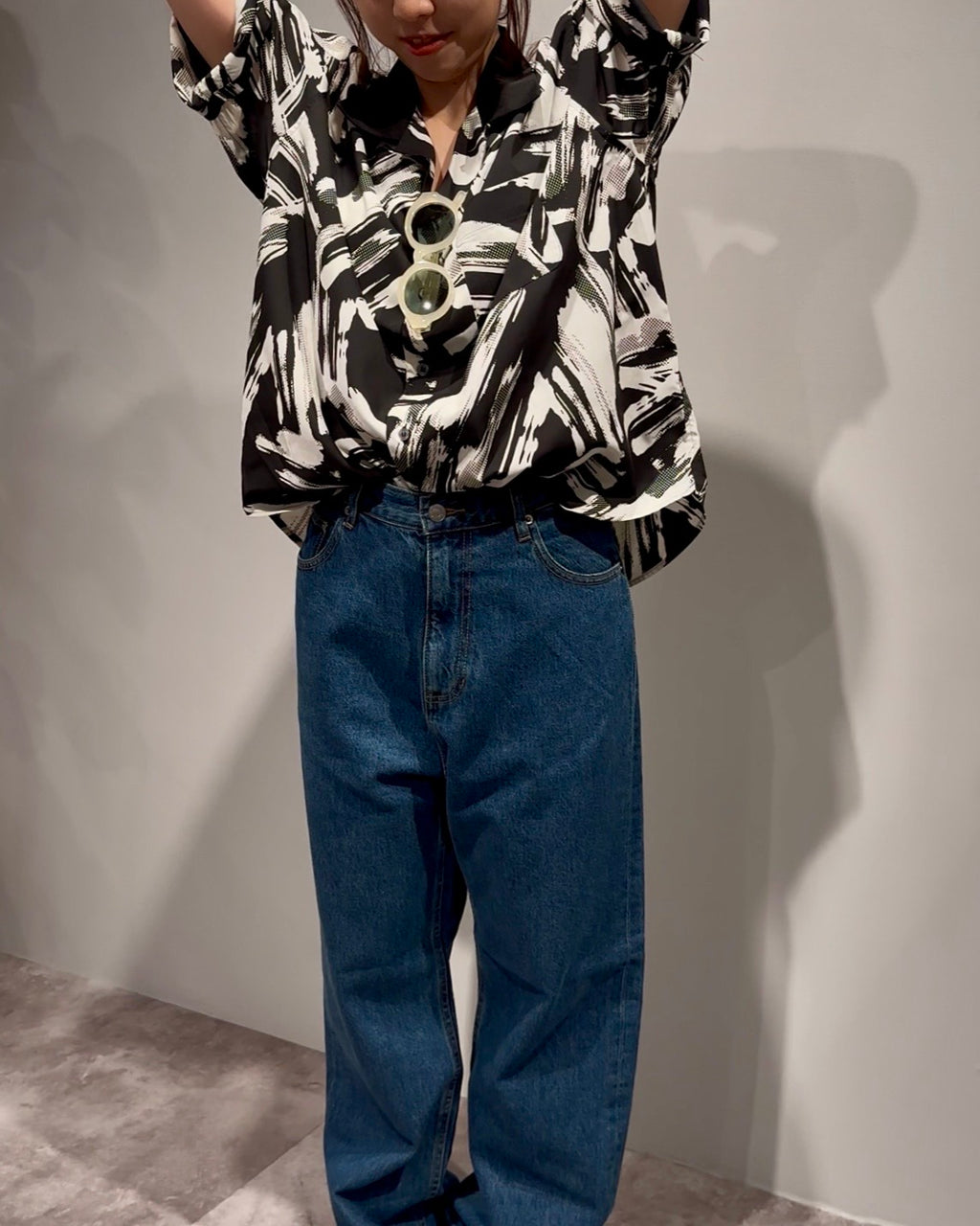 Mercury Mini Button Splash Print Black Collar Shirt - JAPAN MADE
