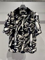 Mercury Mini Button Splash Print Black Collar Shirt - JAPAN MADE