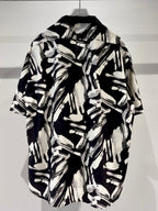 Mercury Mini Button Splash Print Black Collar Shirt - JAPAN MADE