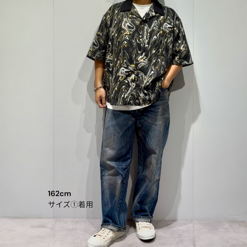 Mercury Mini Button Drip Paint Black Collar Shirt - JAPAN MADE