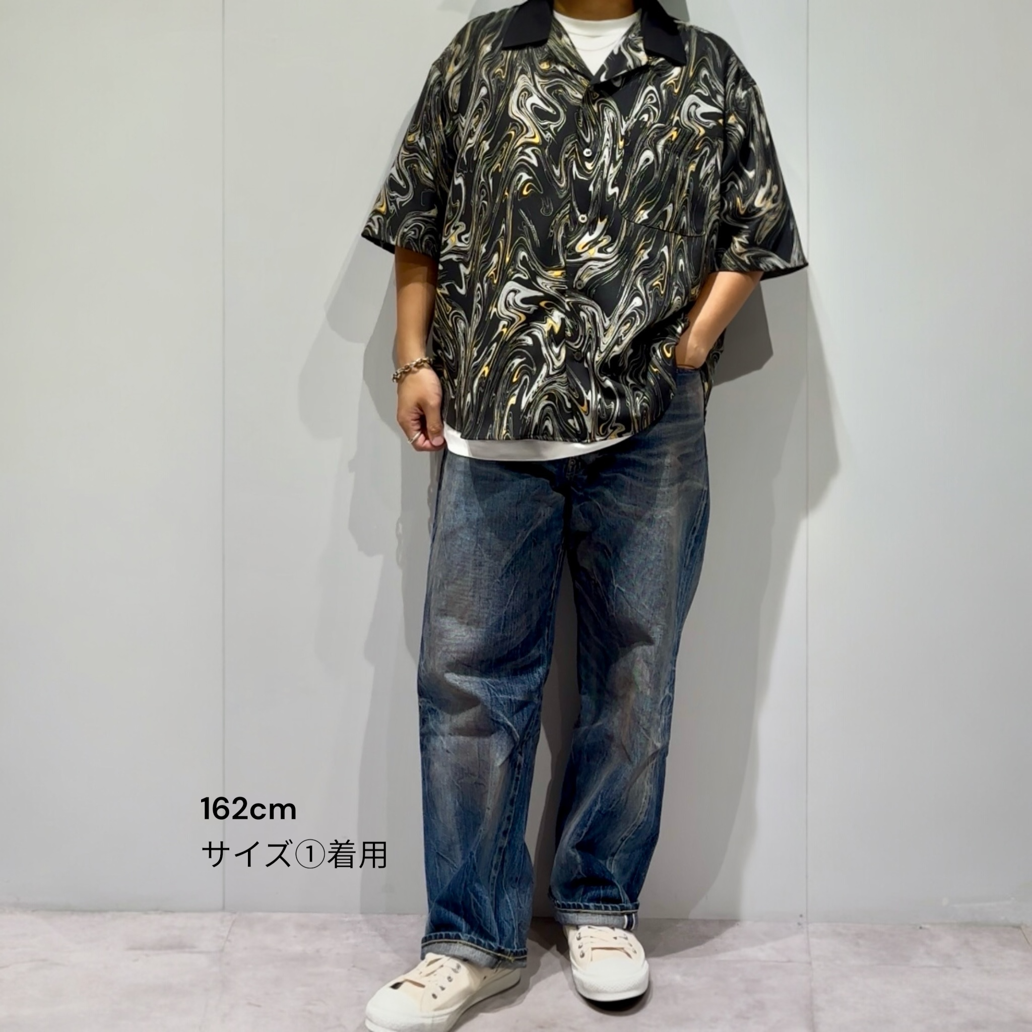 Mercury Mini Button Drip Paint Black Collar Shirt - JAPAN MADE