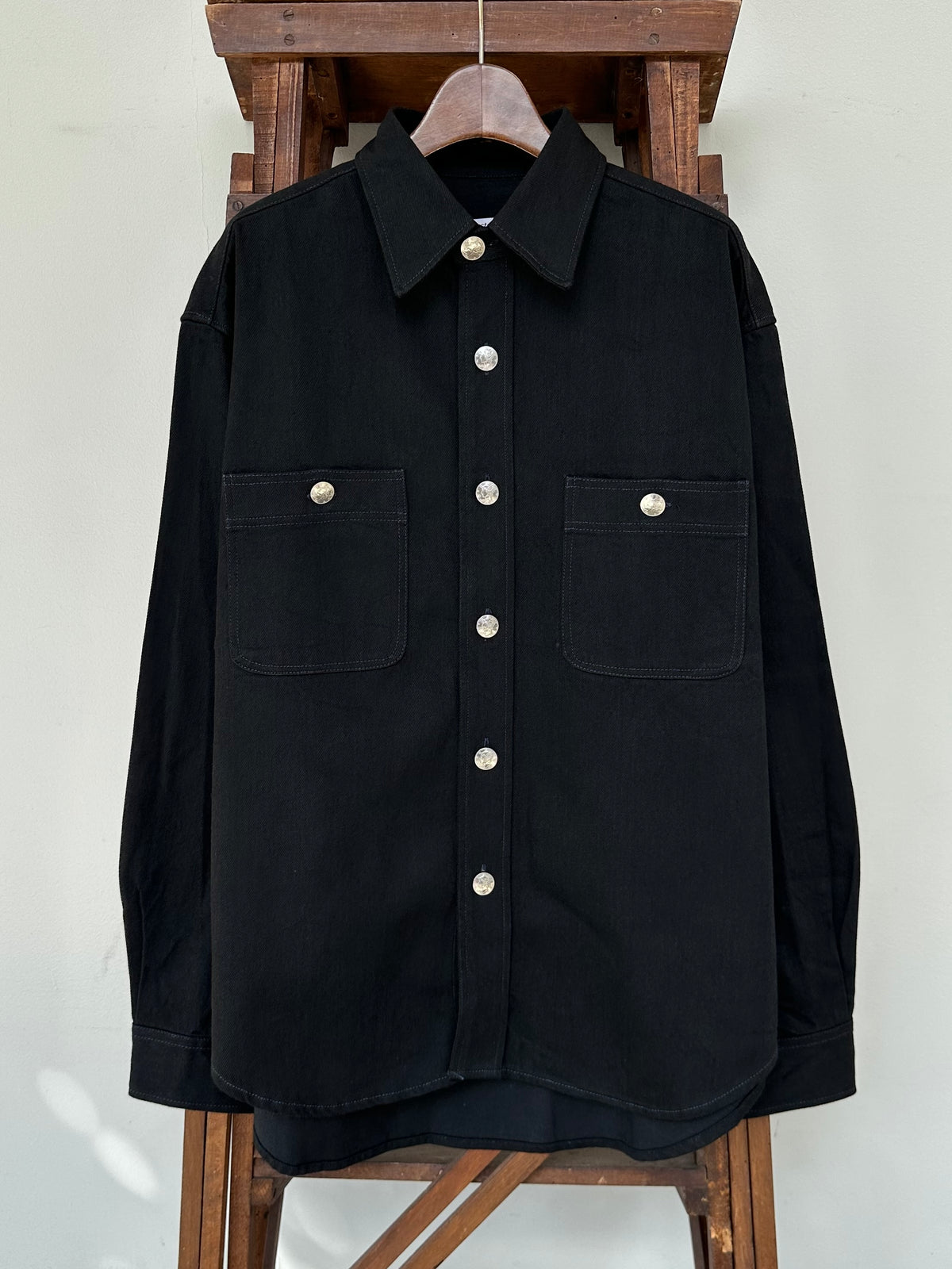 【Lightning 11月号掲載】MERCURY BUTTON 11OZ DENIM JACKET SHIRTS（BLACK）- PAST-005