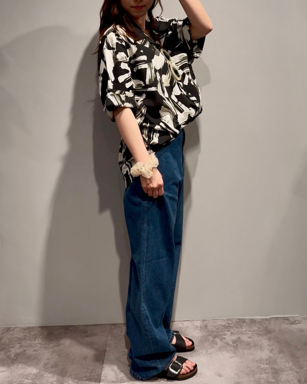 Mercury Mini Button Splash Print Black Collar Shirt - JAPAN MADE