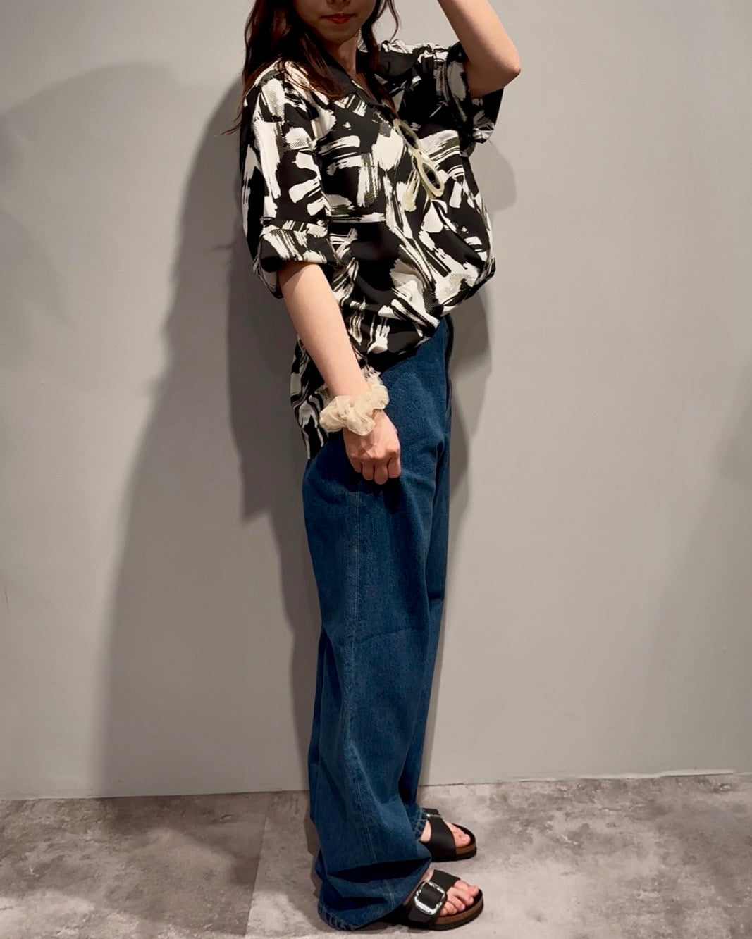 Mercury Mini Button Splash Print Black Collar Shirt - JAPAN MADE
