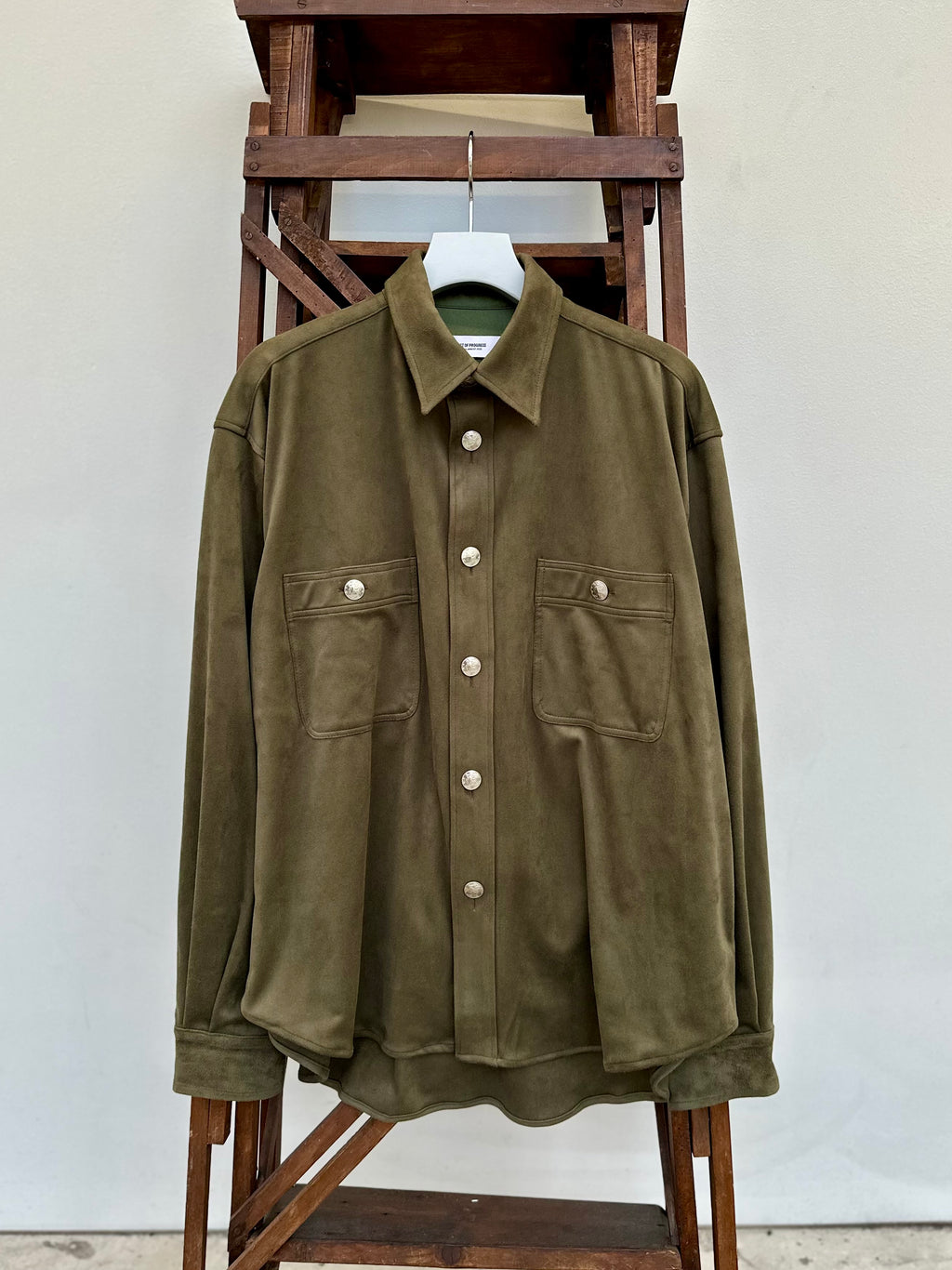 Mercury Button Italian Faux Suede Shirt Jacket PAST-005-α 【OLIVE】