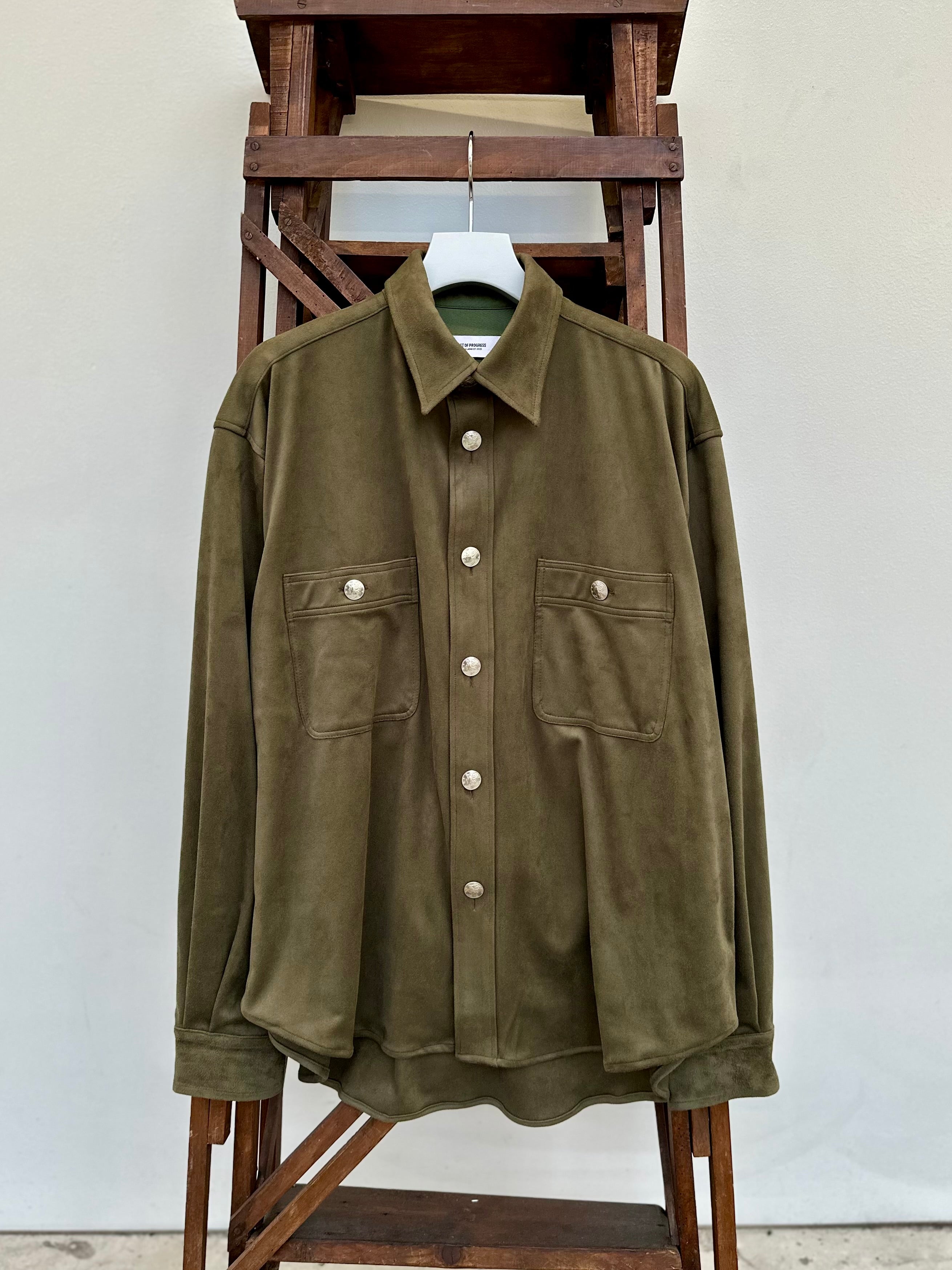 Mercury Button Italian Faux Suede Shirt Jacket PAST-005-α 【OLIVE】