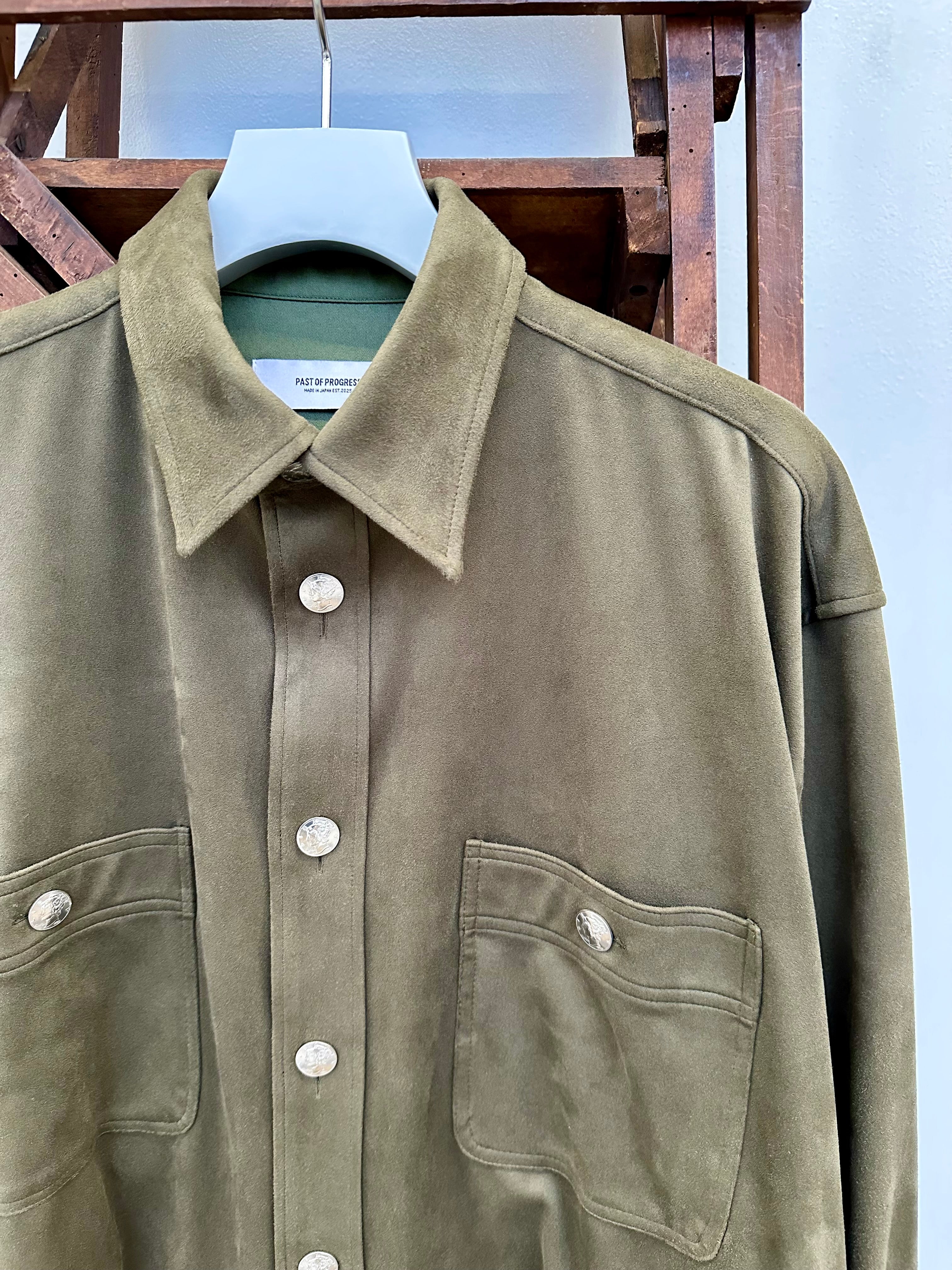 Mercury Button Italian Faux Suede Shirt Jacket PAST-005-α 【OLIVE】
