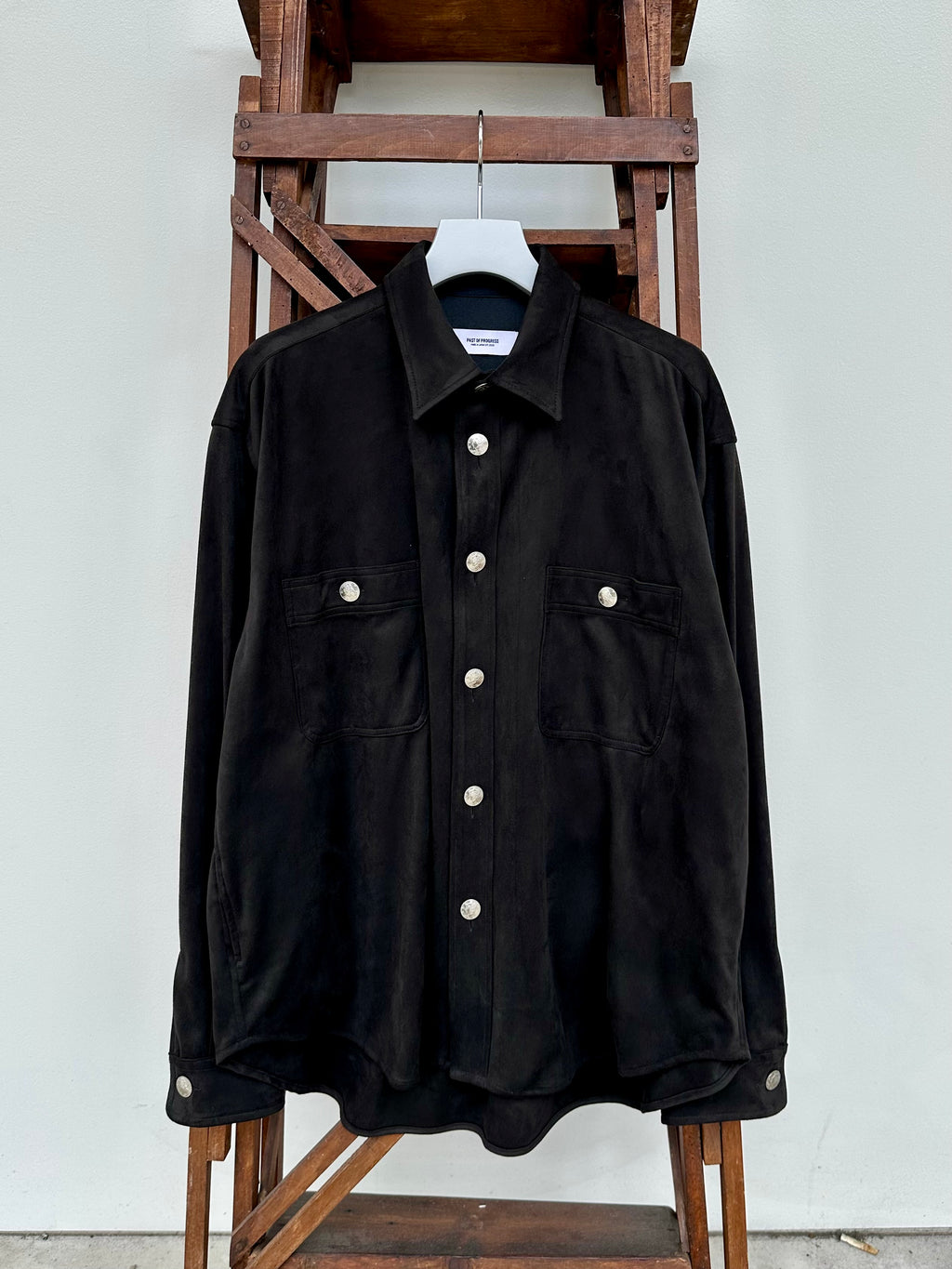 Mercury Button Italian Faux Suede Shirt Jacket PAST-005-α【BLACK】