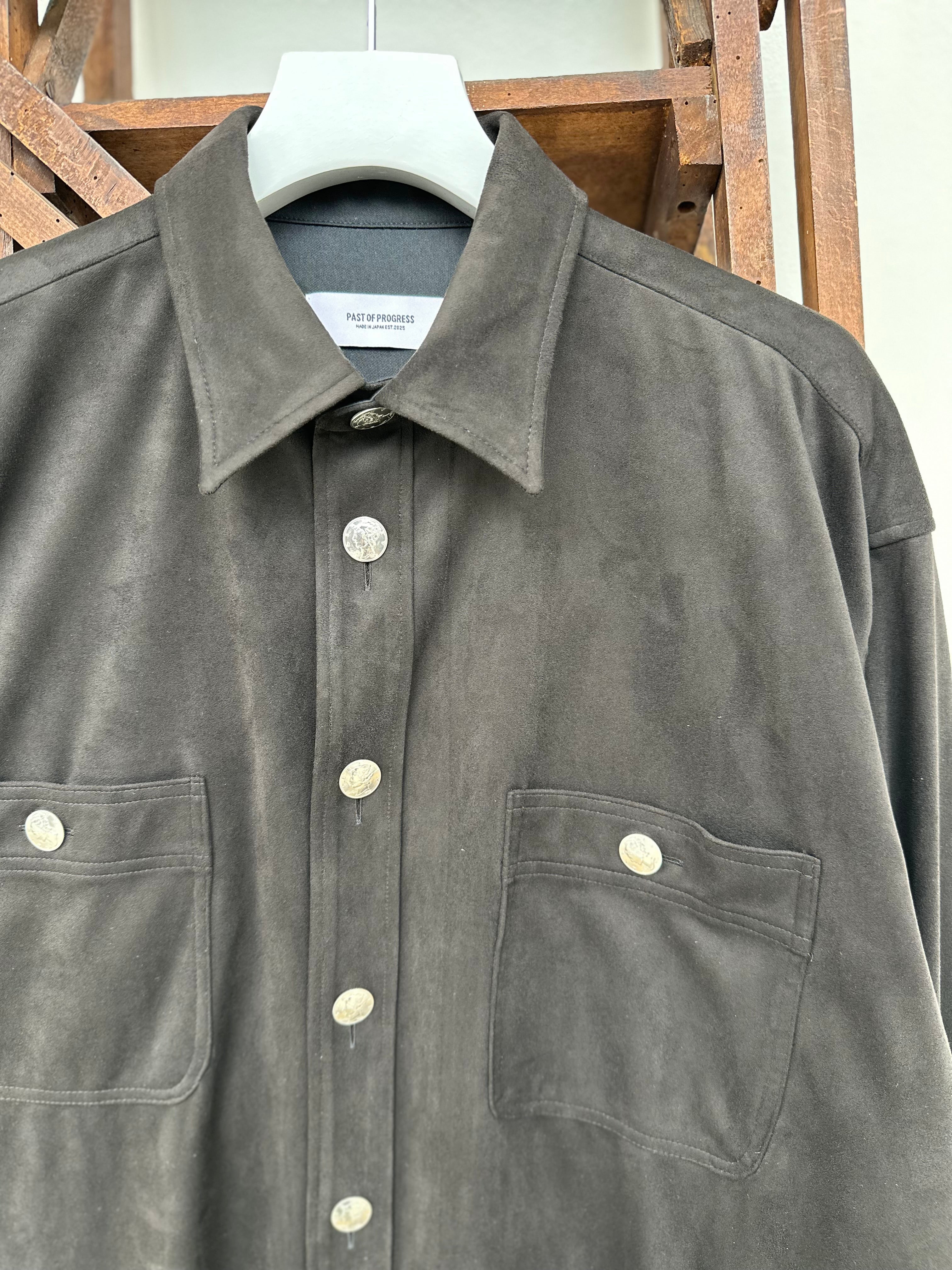 Mercury Button Italian Faux Suede Shirt Jacket PAST-005-α【BLACK】