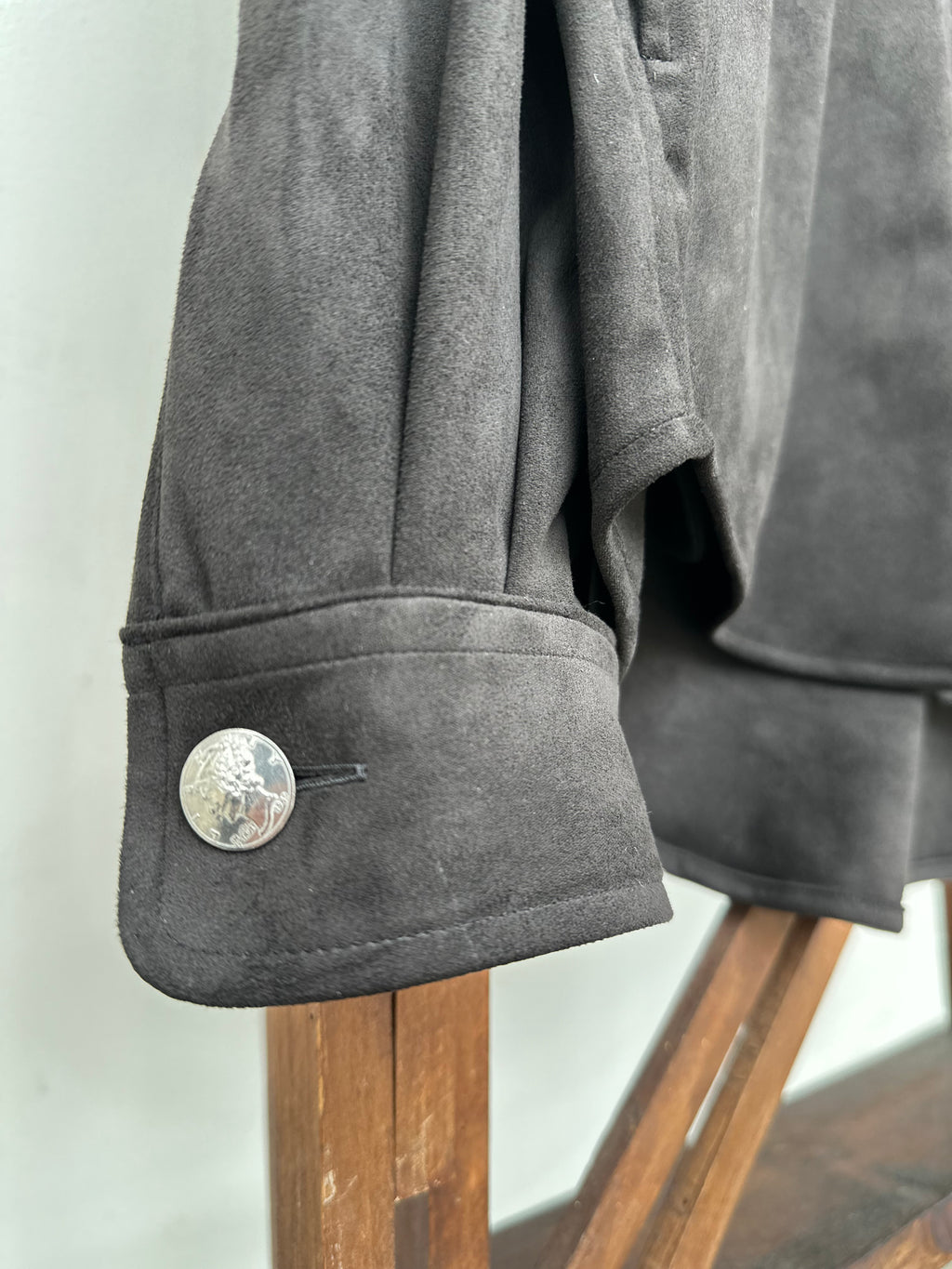 Mercury Button Italian Faux Suede Shirt Jacket PAST-005-α【BLACK】