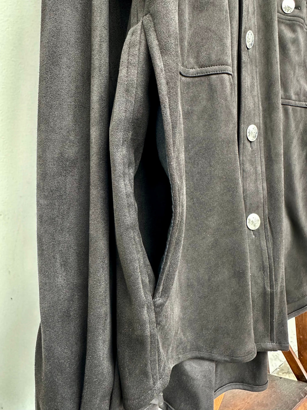 Mercury Button Italian Faux Suede Shirt Jacket PAST-005-α【BLACK】