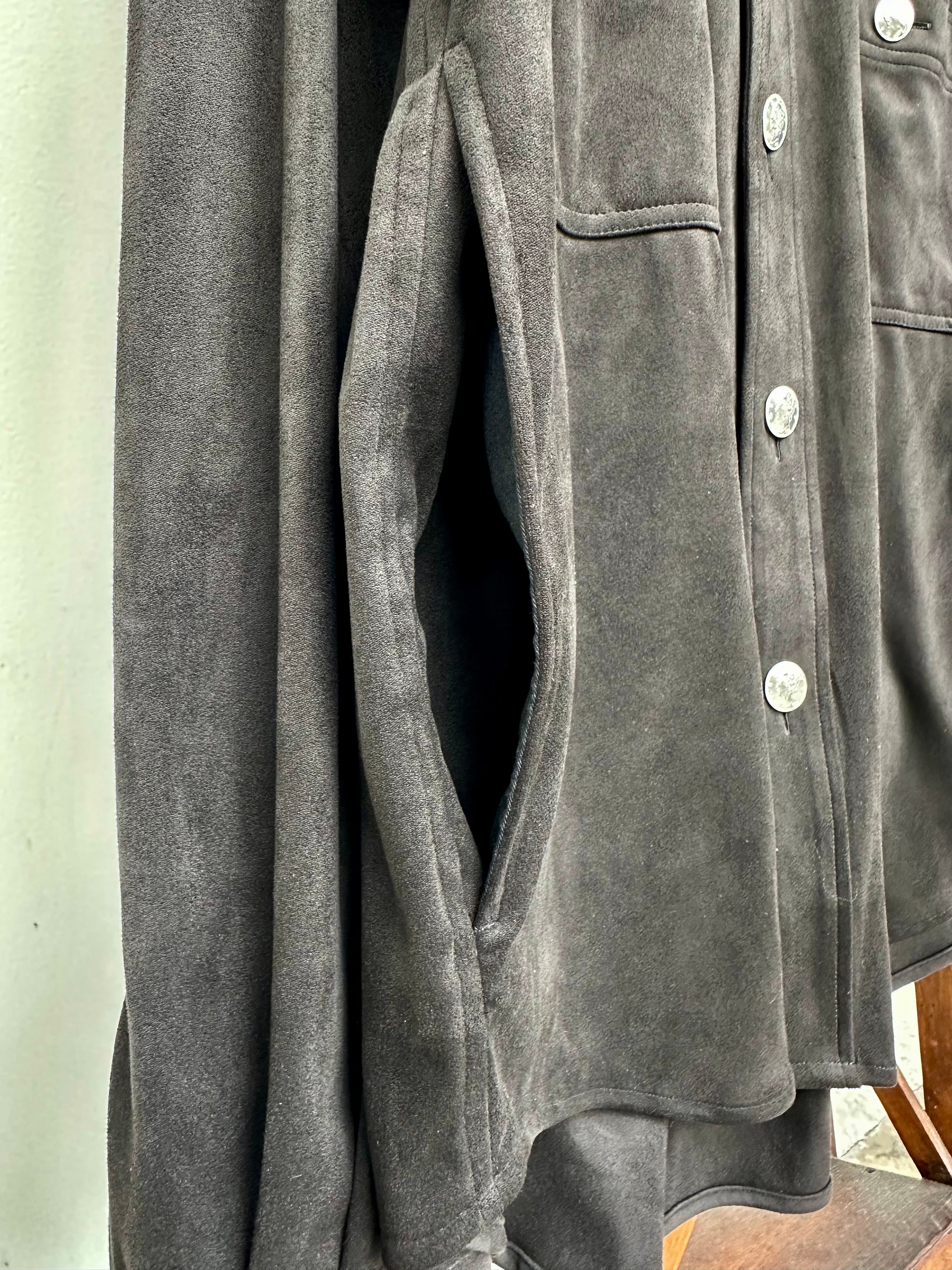 Mercury Button Italian Faux Suede Shirt Jacket PAST-005-α【BLACK】