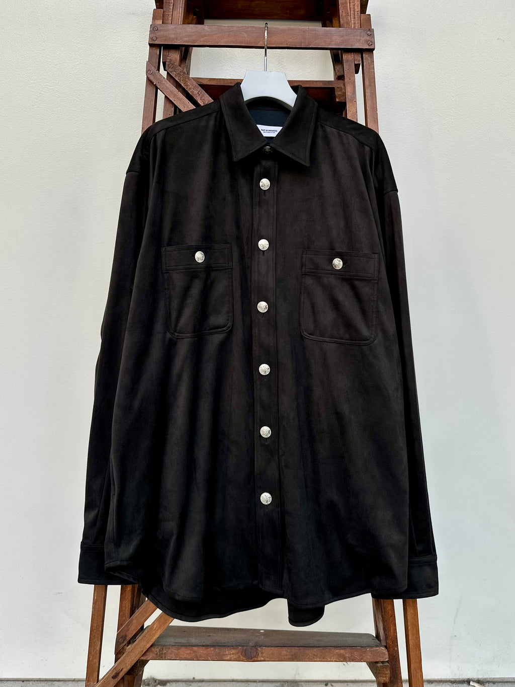 Mercury Button Italian Faux Suede Shirt Jacket PAST-005-α【BLACK】