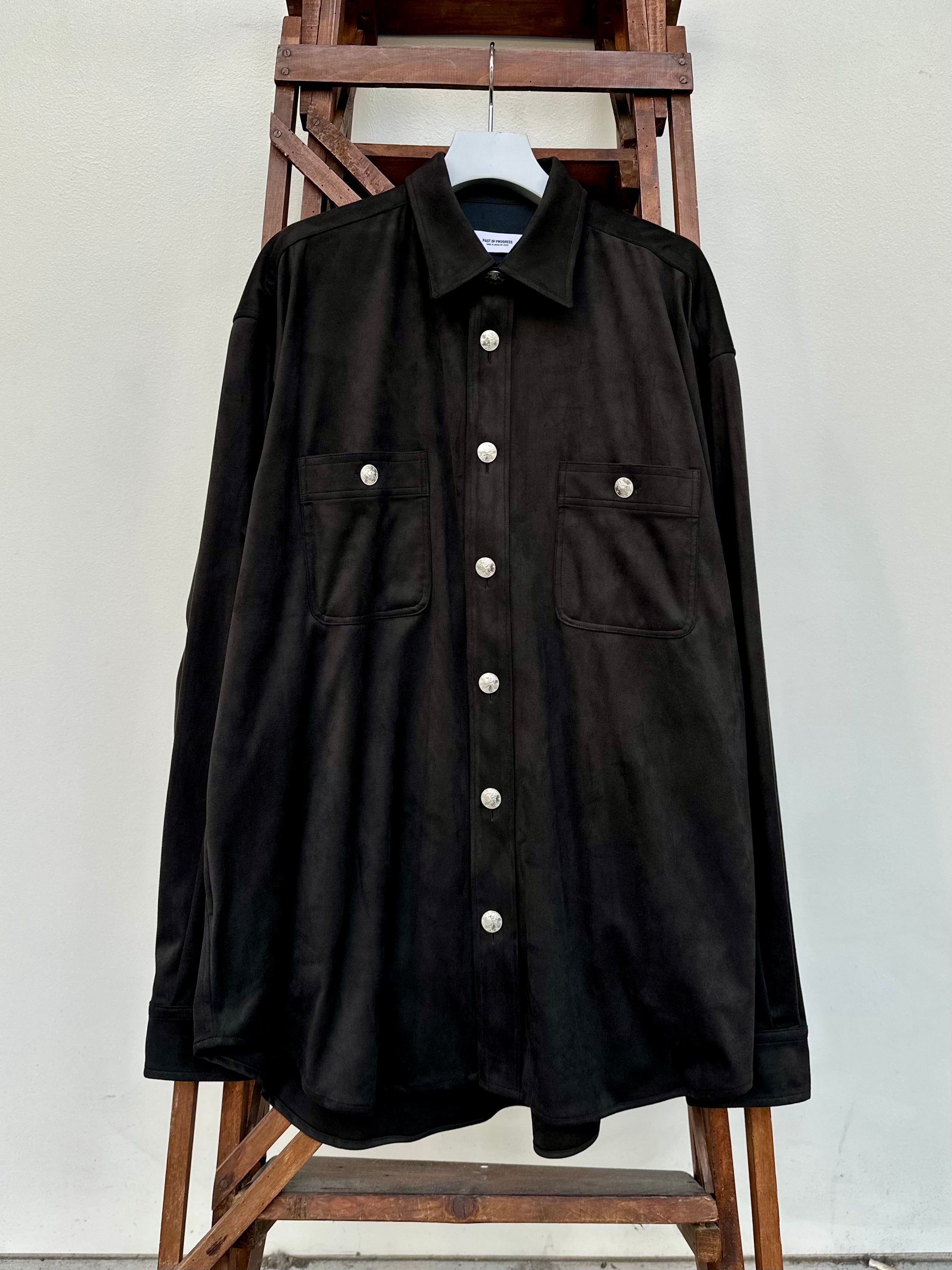 Mercury Button Italian Faux Suede Shirt Jacket PAST-005-α【BLACK】