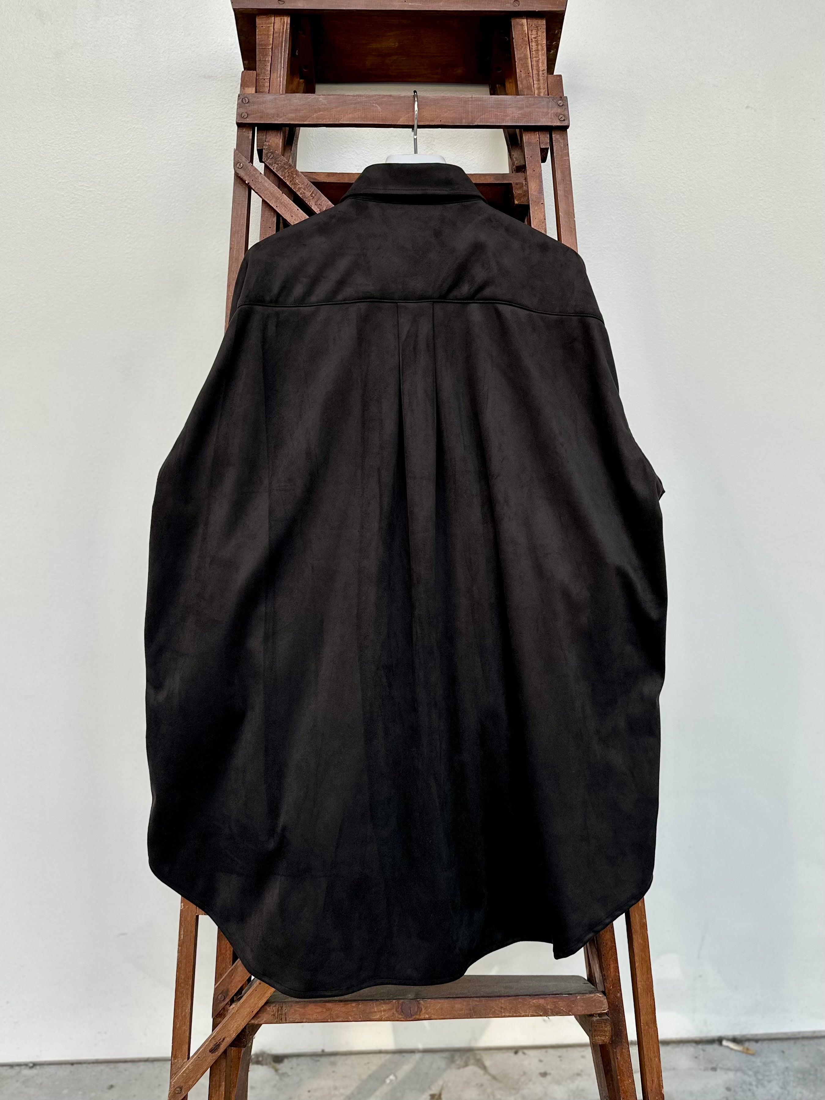 Mercury Button Italian Faux Suede Shirt Jacket PAST-005-α【BLACK】