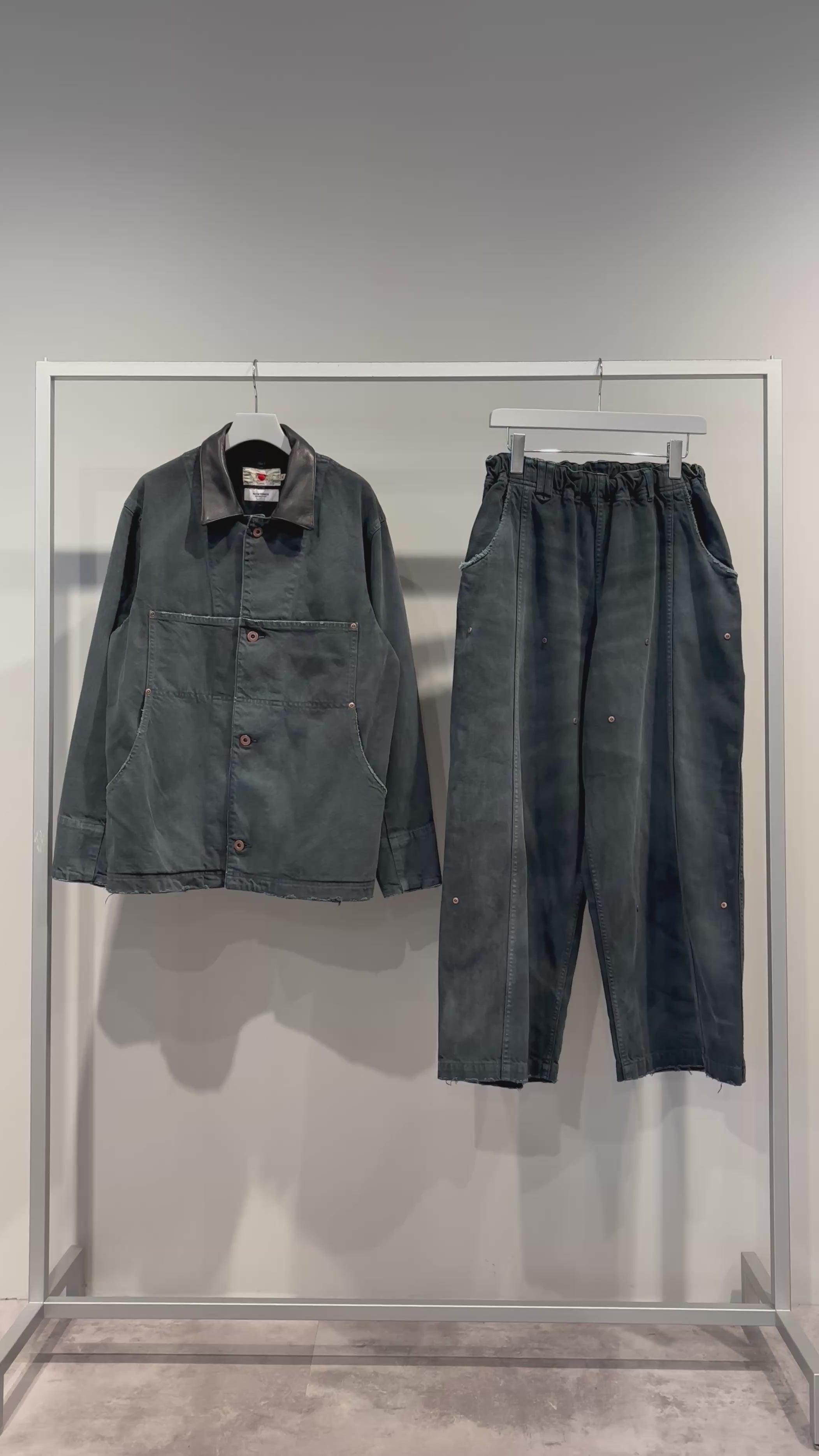 【VOO × PAST OF PROGRESS】LEATHER COLLAR NEO COVERALL DAMAGED / SUMI BLACK
