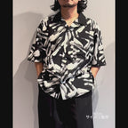Mercury Mini Button Splash Print Black Collar Shirt - JAPAN MADE