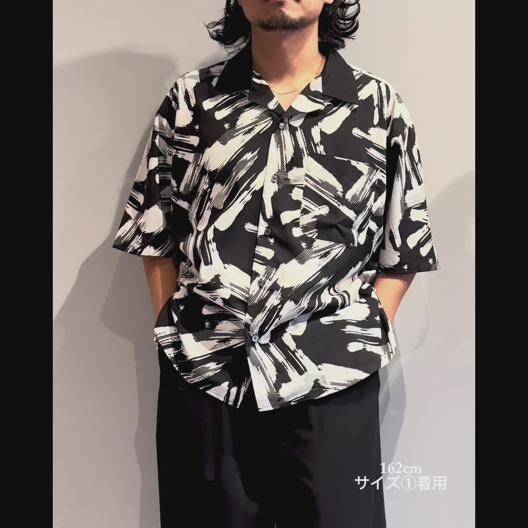 Mercury Mini Button Splash Print Black Collar Shirt - JAPAN MADE