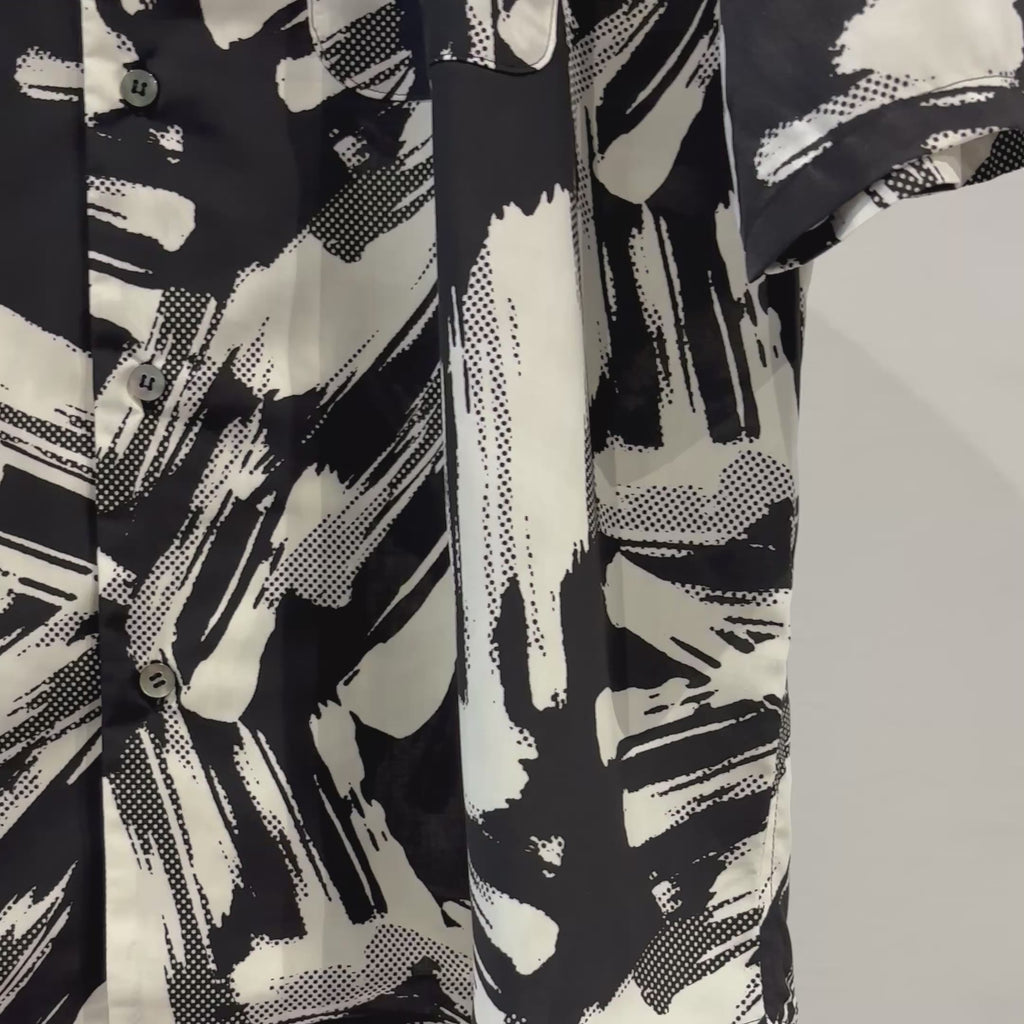 Mercury Mini Button Splash Print Black Collar Shirt - JAPAN MADE