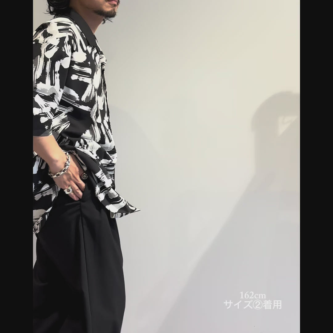 Mercury Mini Button Splash Print Black Collar Shirt - JAPAN MADE